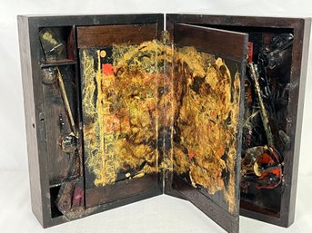 Original Boxed Mixed Media Art Creation - Folds Open To 3D - Held In A Vintage Wooden Box