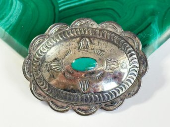 A Vintage Turquoise And Sterling Silver Brooch