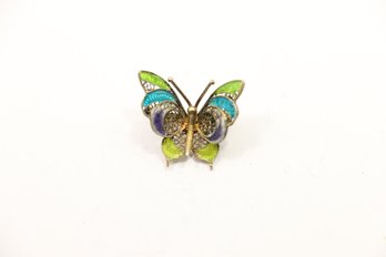 Silver Enamel Filigree Butterfly Pin