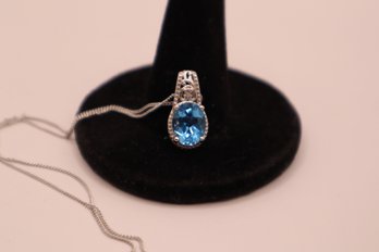 925 Sterling Silver With Blue And Clear Stones 'STS' Chuck Clemency Pendant With 925 Chain