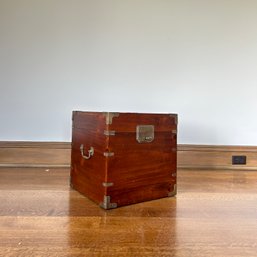 A Pine Storage Box With Brass Accents