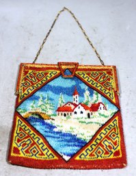 Victorian Fine Ladies Glass Beaded Purse House In Landscape