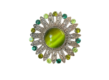 WOW! Art Deco Vintage Sunburst Brooch Pin With Shades Of Green Gemstones