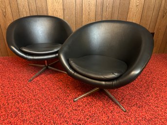 Pair Of Vintage Modern Black Overman Swivel Pod Chairs