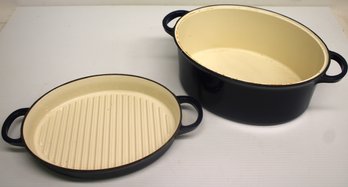 Newer Technique Blue Enameled Cast Iron Grill And Stock Pan