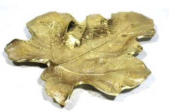 Solid Brass Leaf Dish Signed