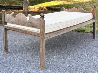 A Primitive Late 18th-Early 19th Century Notched Mahogany Day Bed With Custom Cushion