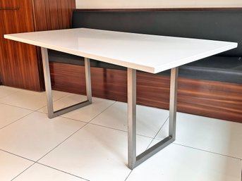A Custom Modern Dining Table With Brushed Steel Base And Silestone Top - Impervious To Staining!