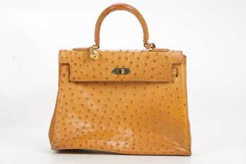 SISO Genuine Ostrich Leather Kelly Style Handbag, Made In Italy