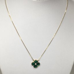 Very Nice Van Cleef / VCA Inspired Alhambra Sterling With 14K Gold Overlay & Malachite - Great Gift Idea !