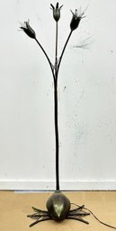 A Vintage Art Bronze Standing Lamp - Floral Stems