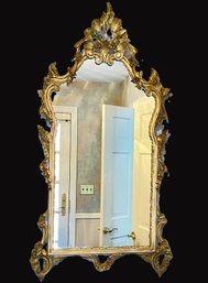 Breathtaking 1800's Antique Rococo Mirror W Foliate Basket & Ancanthus Leafs- Gold Gilt Gesso & Wood Frame