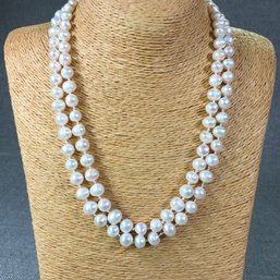 Fabulous Double Strand Cultured Onion Pearl Necklace With Sterling Clasp - Very Pretty Piece - Never Worn