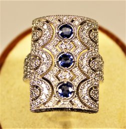 Size 7 Sapphires And Spinel. Fancy Ladies Ring In Sterling Silver