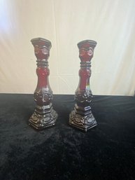 Avon Cape Cod Glass Candlesticks Ruby Red Candle Holders