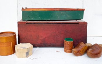 A Vintage Wood Box, Wooden Shoes, And More Decor