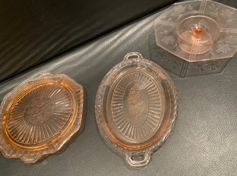 3 Pieces Pink Depression Glass