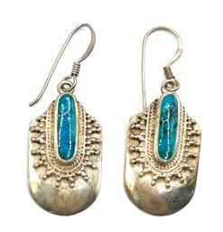 Vintage Sterling Silver Turquoise Ornate Earrings