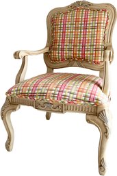 An Attractive Fauteuil In Bright Plaid Print