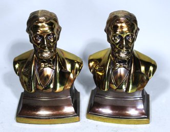 Pair Vintage Brass Plated Spelter Abraham Lincoln Bookends