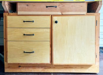 A Solid Maple Workbench And Cabinets Beneath - See All Photos