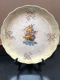 Clipper Ship Plate 10 1/2' All Over Crazing. No Chips Or Cracks.