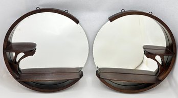 2 Art Deco Vintage Wood Framed Mirrors With Display Shelves