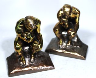 Pair Brass Plated Spelter Rodin's 'thinker' Bookends Vintage