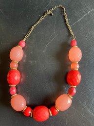 Pink Coral Faceted Acrylic Beaded Festoon Necklace With Gold Tone Extension Chain