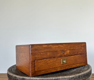 An Antique Oak Jewelry  Box With Brass Hardware & Inscription - 1904