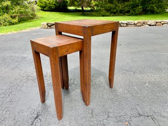 Pair Of Attractive Square Wood Nesting Tables