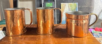 Set Of Two Copper Mugs With Handle & One Copper Mug With Brass Handle Made In Portugal. FL/CVBC-A