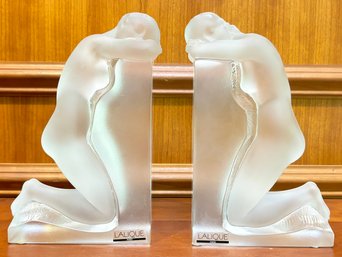 A Pair Of Art Glass Figural Bookends By Lalique