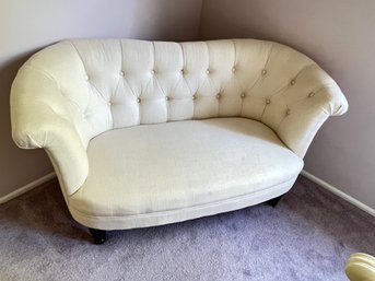 White Shell Shaped, Rolled Arms,  Settee, With Tufted Back And Arms