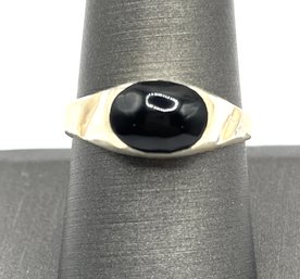 Vintage Mexican Sterling Silver Onyx Inlay Ring, Size 8.5