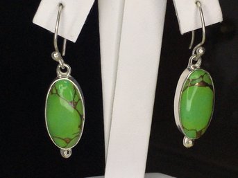 Fabulous Brand New 925 / Sterling Silver With Arizona Green Turquoise Earrings - Hand Made And Polished !