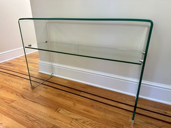 Gorgeous Glass Waterfall Table With Middle Shelf