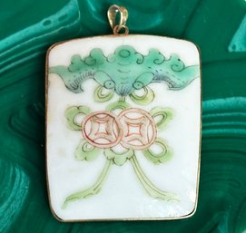 A Hand Painted Chinese Porcelain Pendant In Sterling Silver Setting