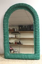 Green Painted Wicker Mirror