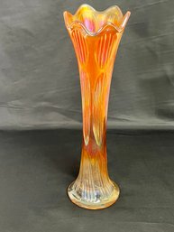 Iridescent Carnival Depression Glass Vase - Marigold Fine Ribbed Swung Vase 11.5' Tall