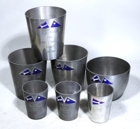 Lot 7 Vintage Pewter And Enamel Oxford Regatta Awards Glasses