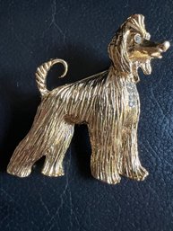 Jeweled Gold Tone Figural Afghan Dog Brooch