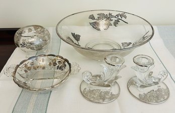 Set Of Clear Glass With Silver Inlay - 5 Pieces