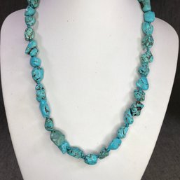 Stunning Natural Chunky Turquoise Necklace With Sterling Silver Heart Toggle Clasp - Very Pretty Piece