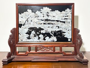 An Antique Chinese Table Screen - Mother Of Pearl Inlay