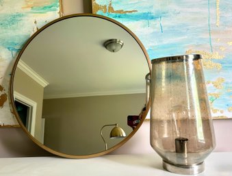 Mirror With Seeded Glass Lamp