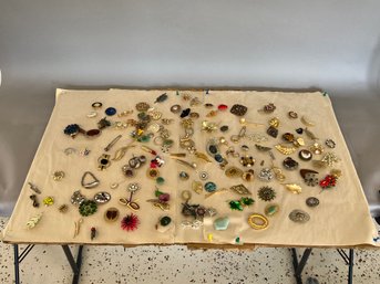 Large Lot Of Costume Jewelry Brooches