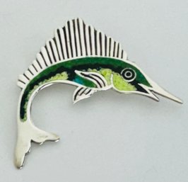 VINTAGE STERLING SILVER ENAMELED SWORDFISH BROOCH (OR PENDANT)