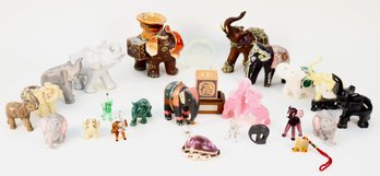 Assortment Of Stone Crystal Marble Elephants Figurines