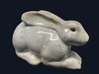 Vintage Handmade Clay Blue And White Glazed Bunny